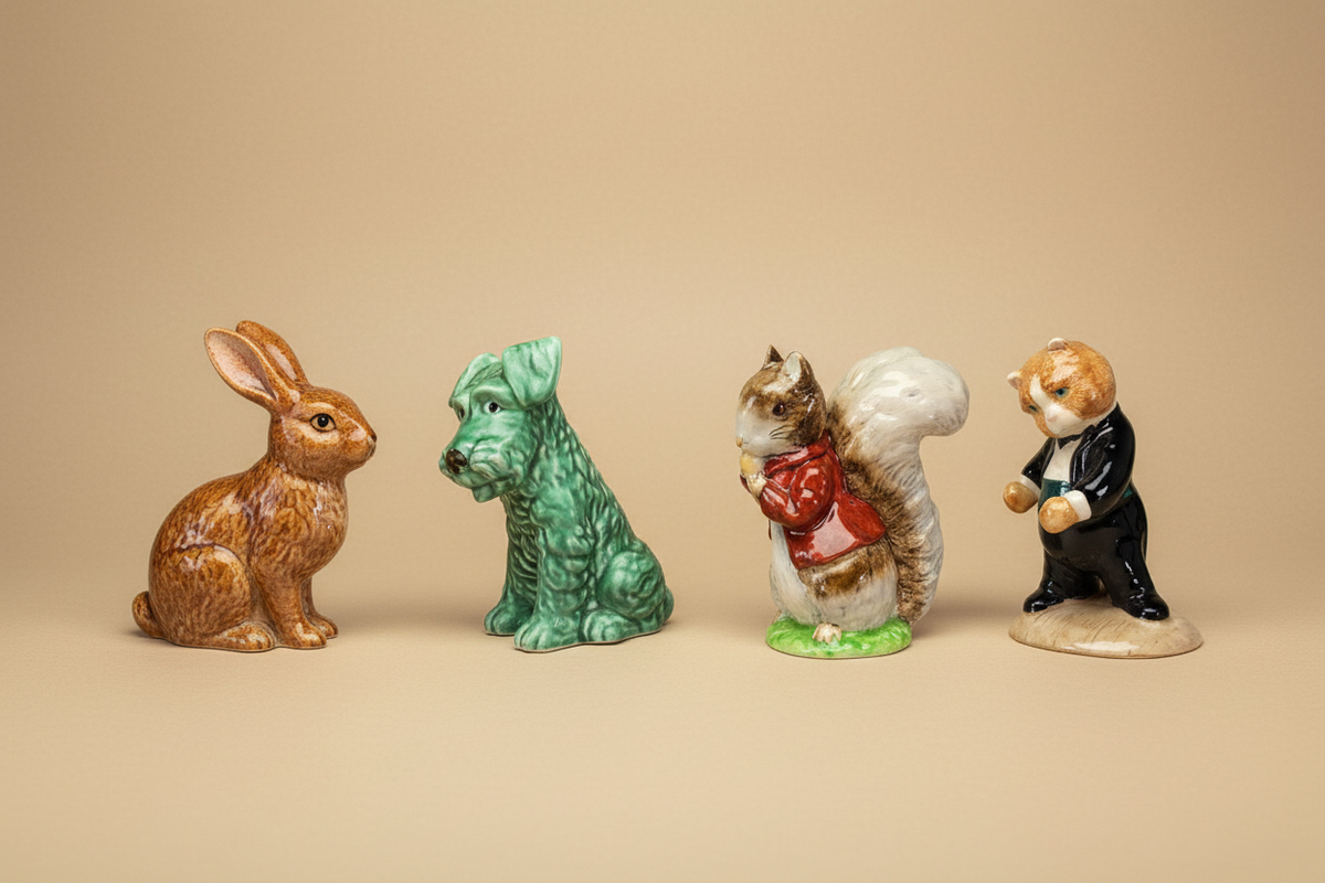 SylvaC and Beswick pottery figurines arranged together