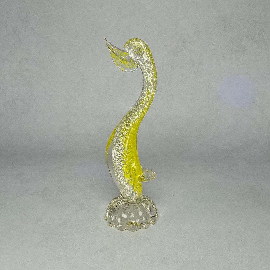 Mid-Century Clear and Yellow Art Glass Duck Sculpture