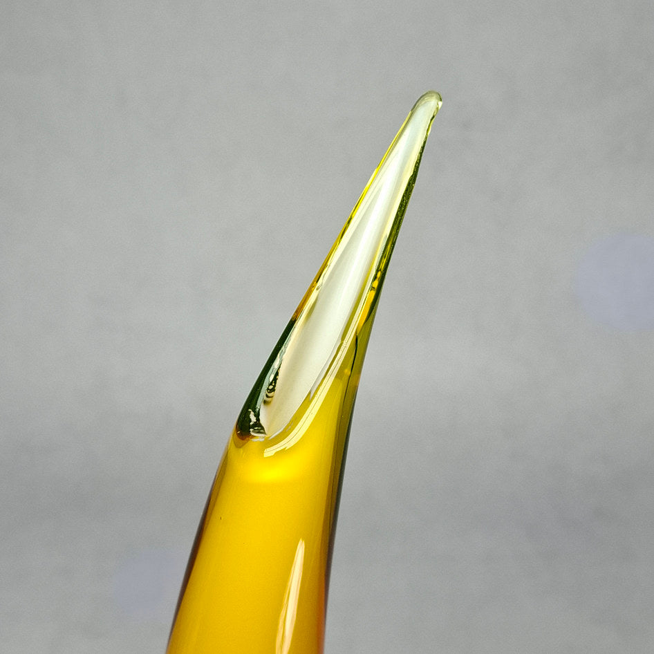 Murano-Style Amber and Yellow Hand-Blown Art Glass Horn Vase
