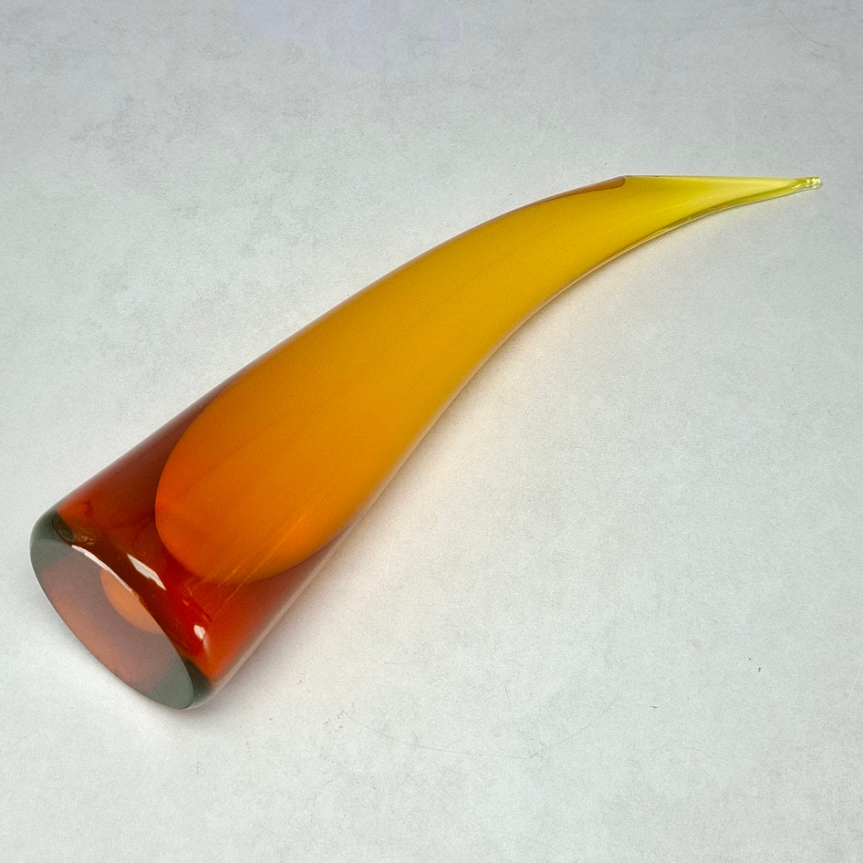 Murano-Style Amber and Yellow Hand-Blown Art Glass Horn Vase