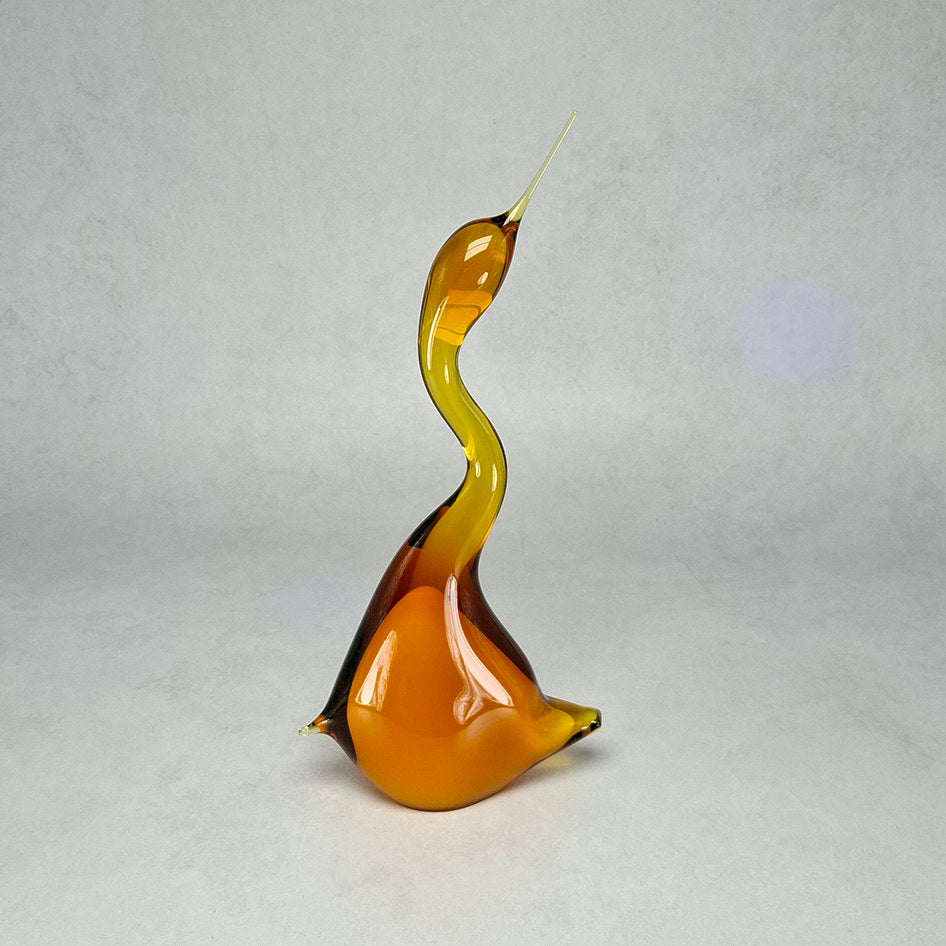 Murano-Style Amber and Yellow Hand-Blown Art Glass Swan