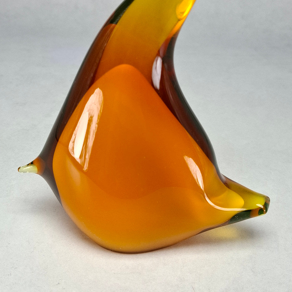 Murano-Style Amber and Yellow Hand-Blown Art Glass Swan