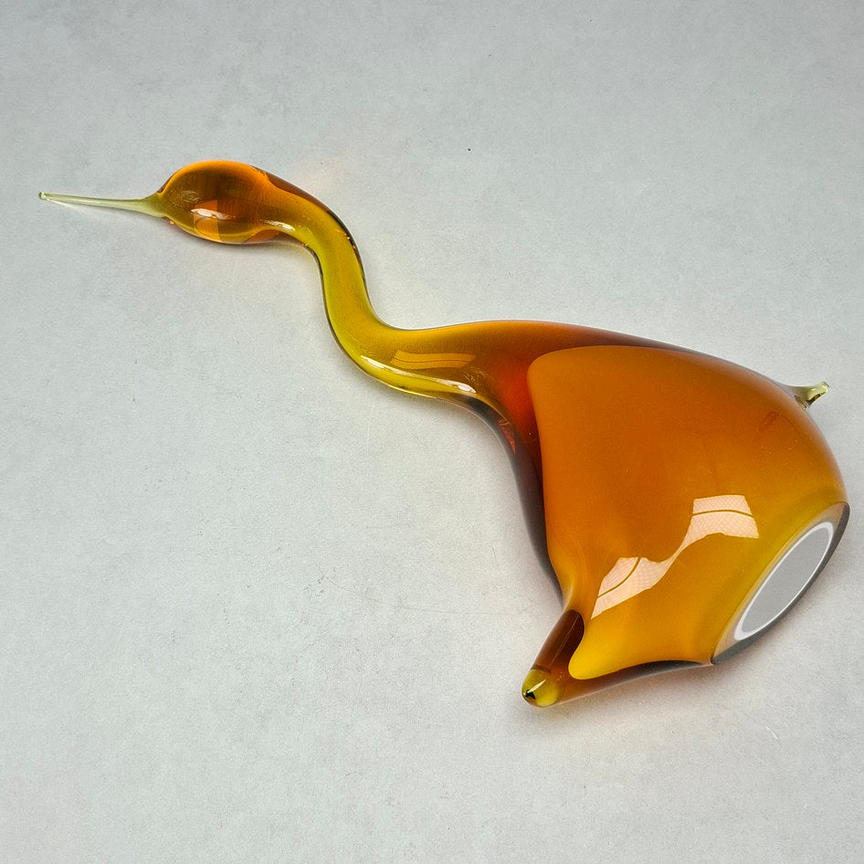 Murano-Style Amber and Yellow Hand-Blown Art Glass Swan
