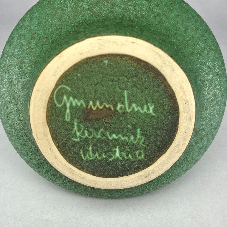 Gmundner Keramik Sage Green Sgraffito Gazelle Stoneware Vase