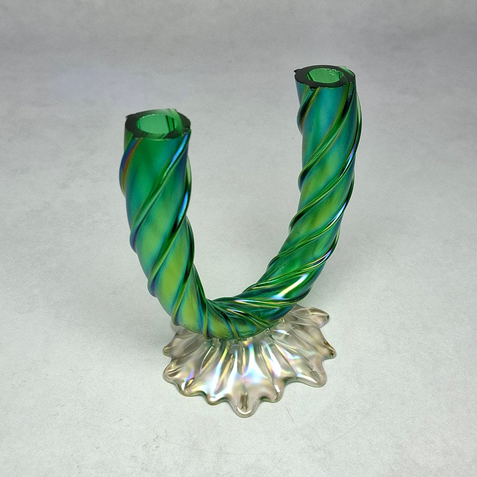 Antique Art Nouveau Iridescent Glass Twin U-Stem Vase