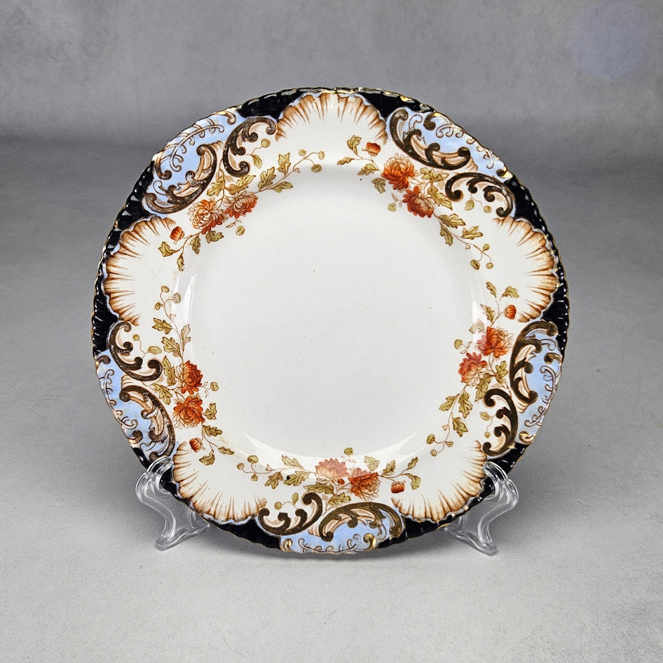 Aynsley floral scalloped side plate with orange flowers and blue panels