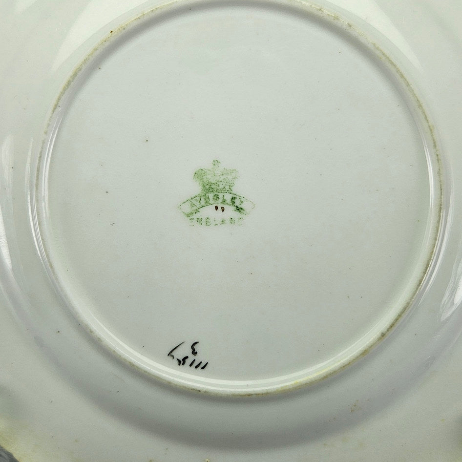 Underside of Aynsley floral plate with faint factory mark