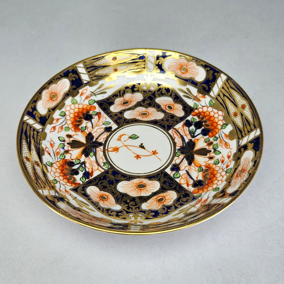 King Street Derby saucer showing coloured flowers and gilding