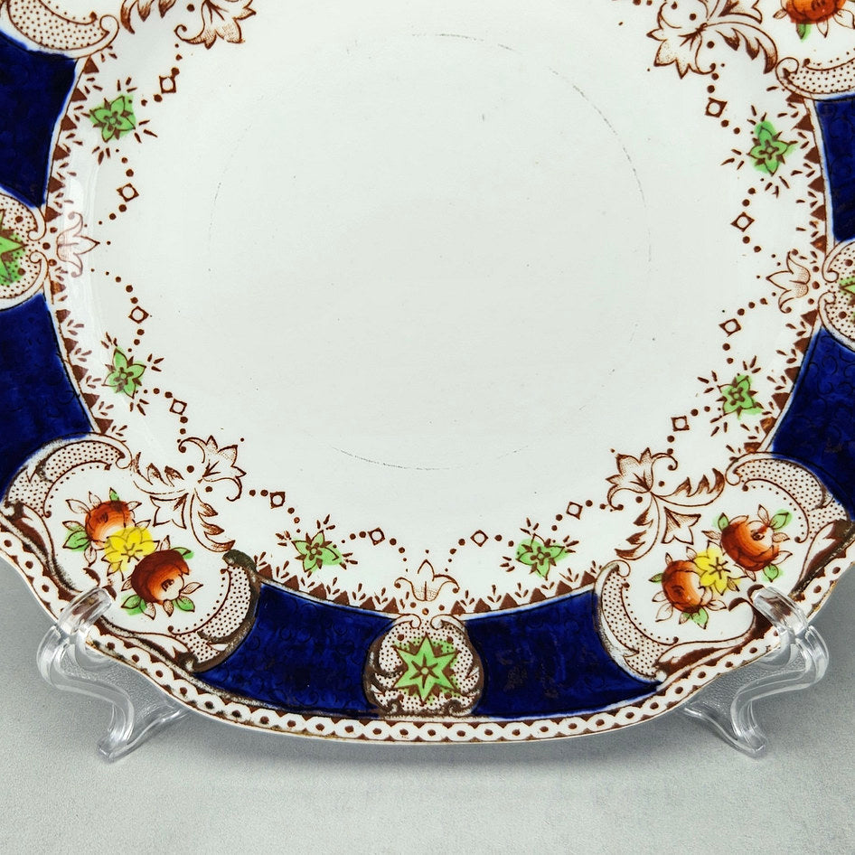 Close view of Doric plate with orange flowers
