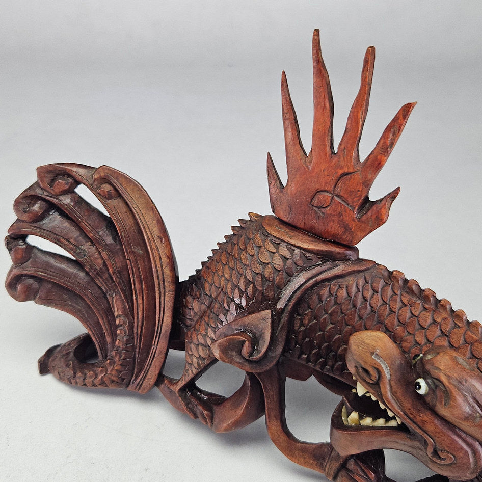 Antique Hand-Carved Rosewood Dragon Incense Burner Sculpture