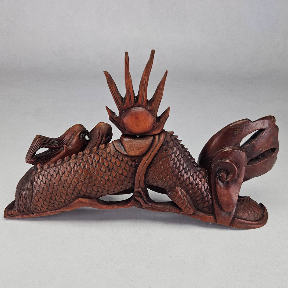 Antique Hand-Carved Rosewood Dragon Incense Burner Sculpture