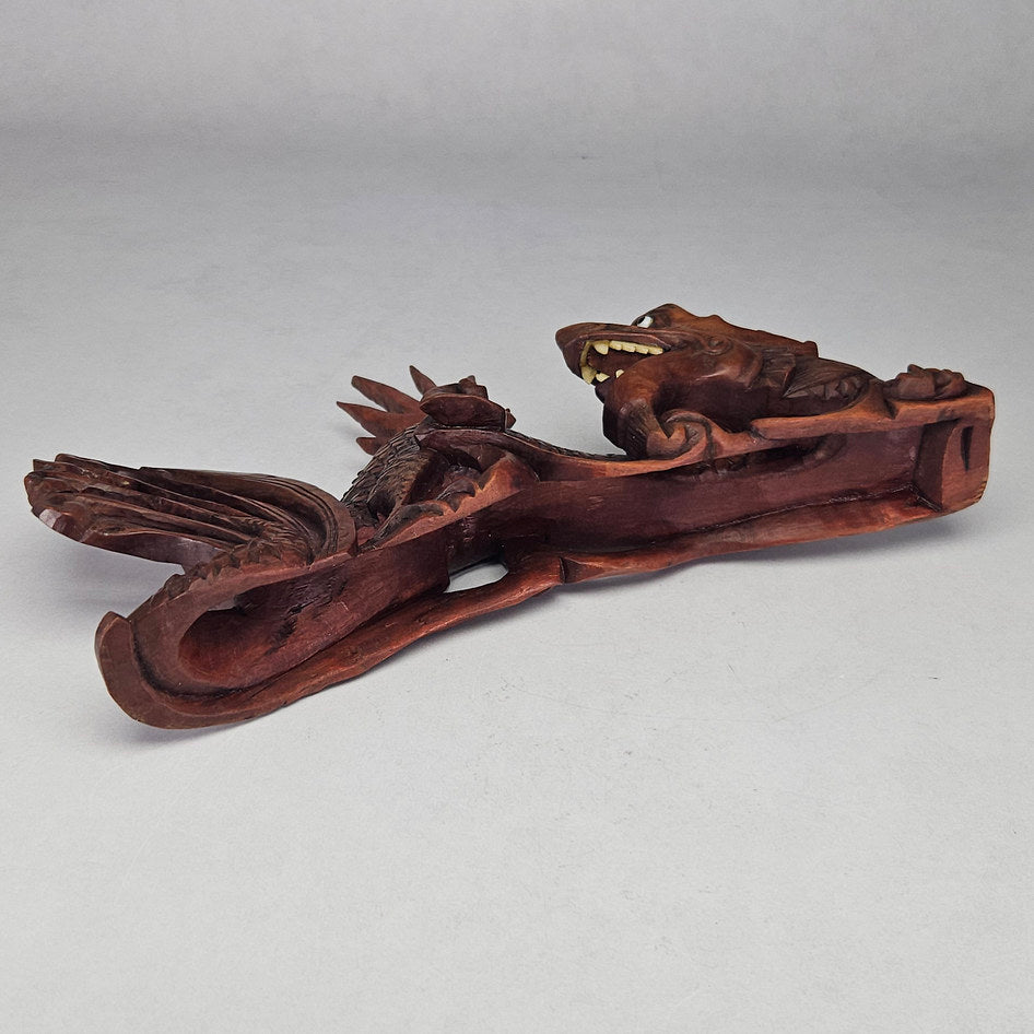 Antique Hand-Carved Rosewood Dragon Incense Burner Sculpture