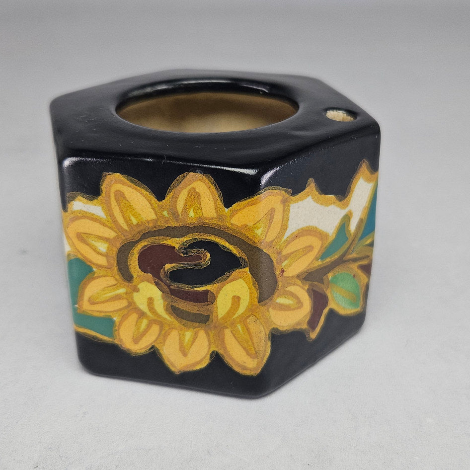 Arnhem Holland Dutch Art Pottery Sunflower Hexagonal Vase