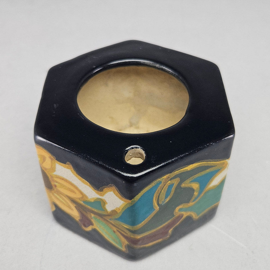 Arnhem Holland Dutch Art Pottery Sunflower Hexagonal Vase