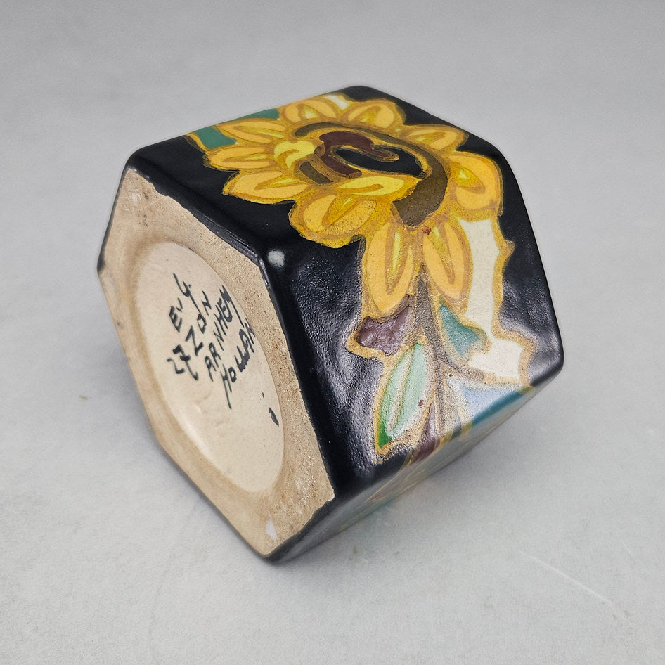 Arnhem Holland Dutch Art Pottery Sunflower Hexagonal Vase