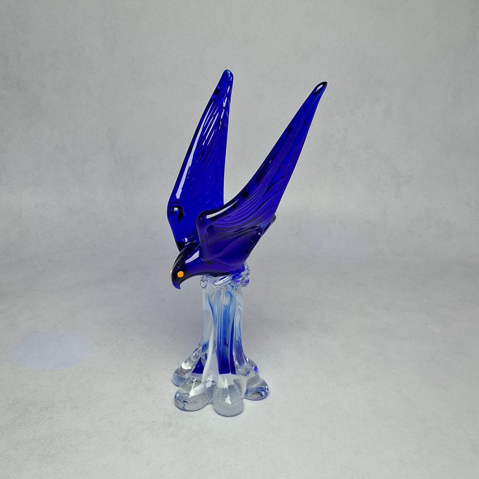 Artisan Handmade Cobalt Blue Art Glass Eagle on Heavy Clear Glass Base