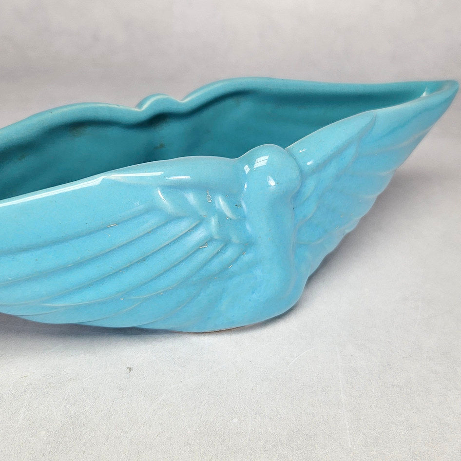 BEP Ware turquoise ceramic posy vase with outstretched wing relief