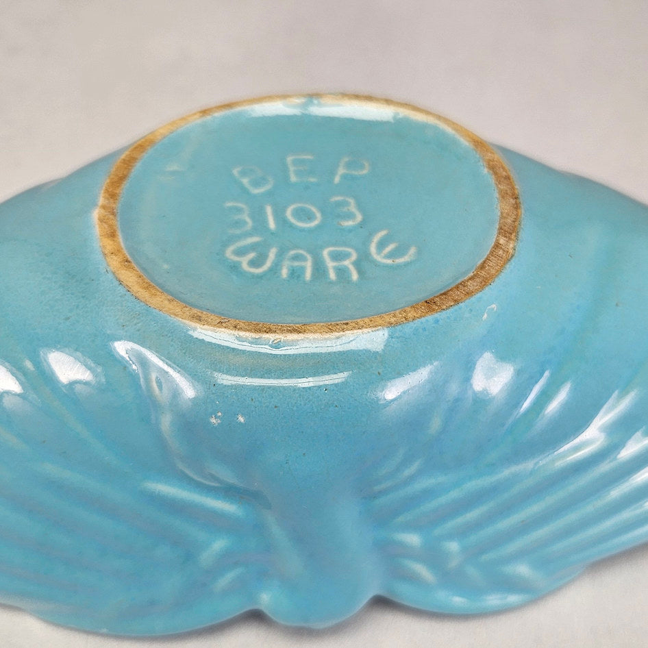 BEP Ware turquoise ceramic posy vase with outstretched wing relief
