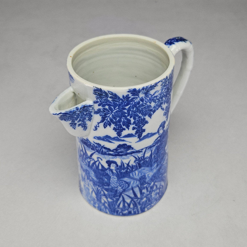 Blue and White Chinoiserie-Style Japanese Scene Ceramic Jug