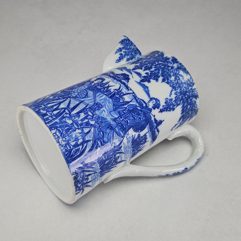 Blue and White Chinoiserie-Style Japanese Scene Ceramic Jug