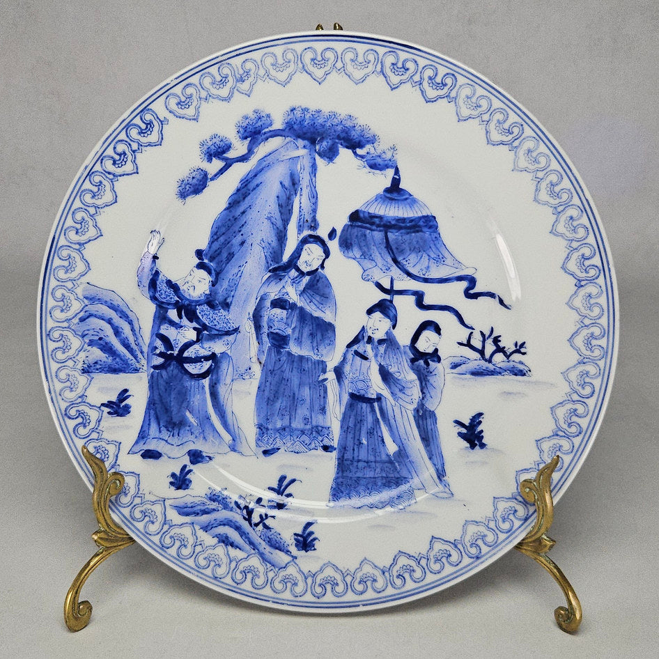 Chinese Export Blue and White Figural Landscape Plate with Chenghua Style Mark