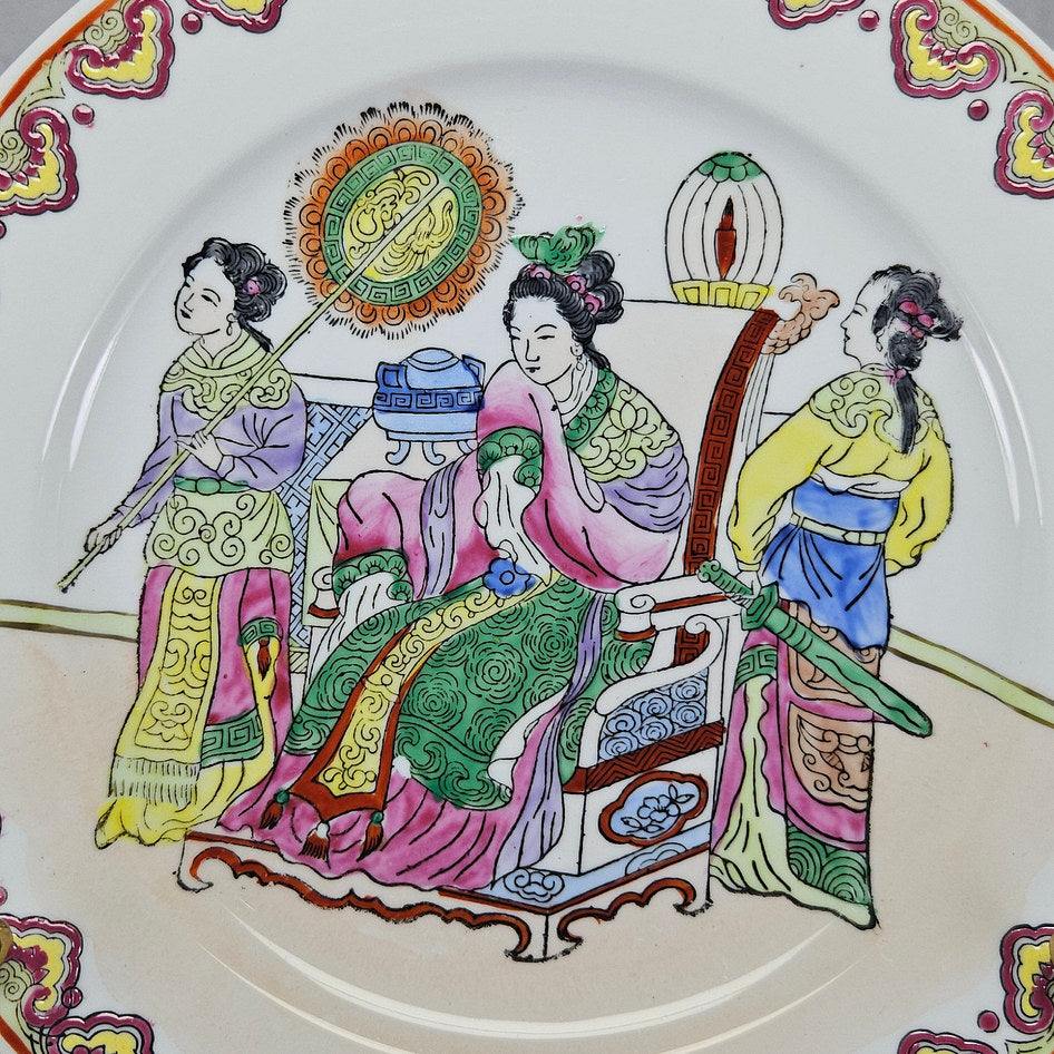 Chinese Export Famille Rose Figural Plate with Qianlong Style Mark