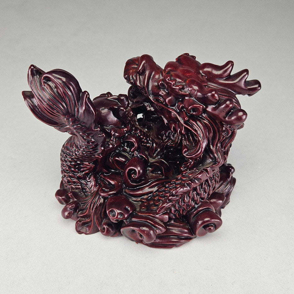 Chinese Fiery Red Lacquered Resin Dragon Statue