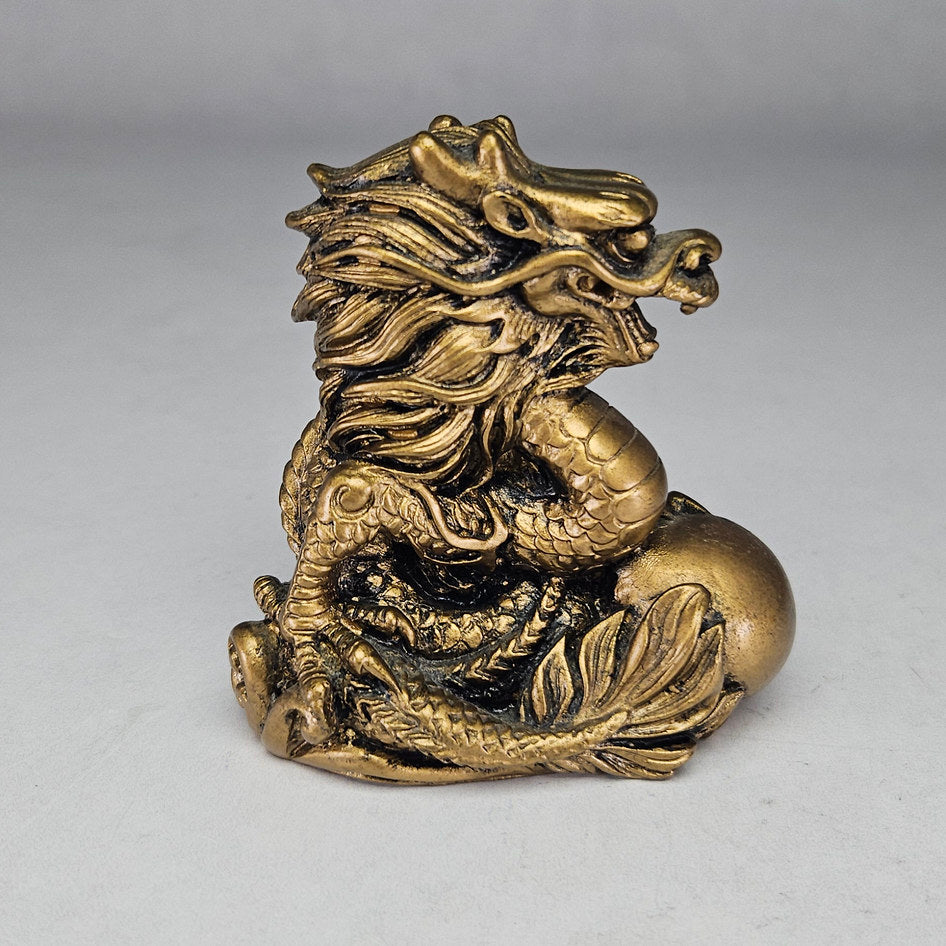 Pair of Chinese Gilded Resin Dragons with Orbs