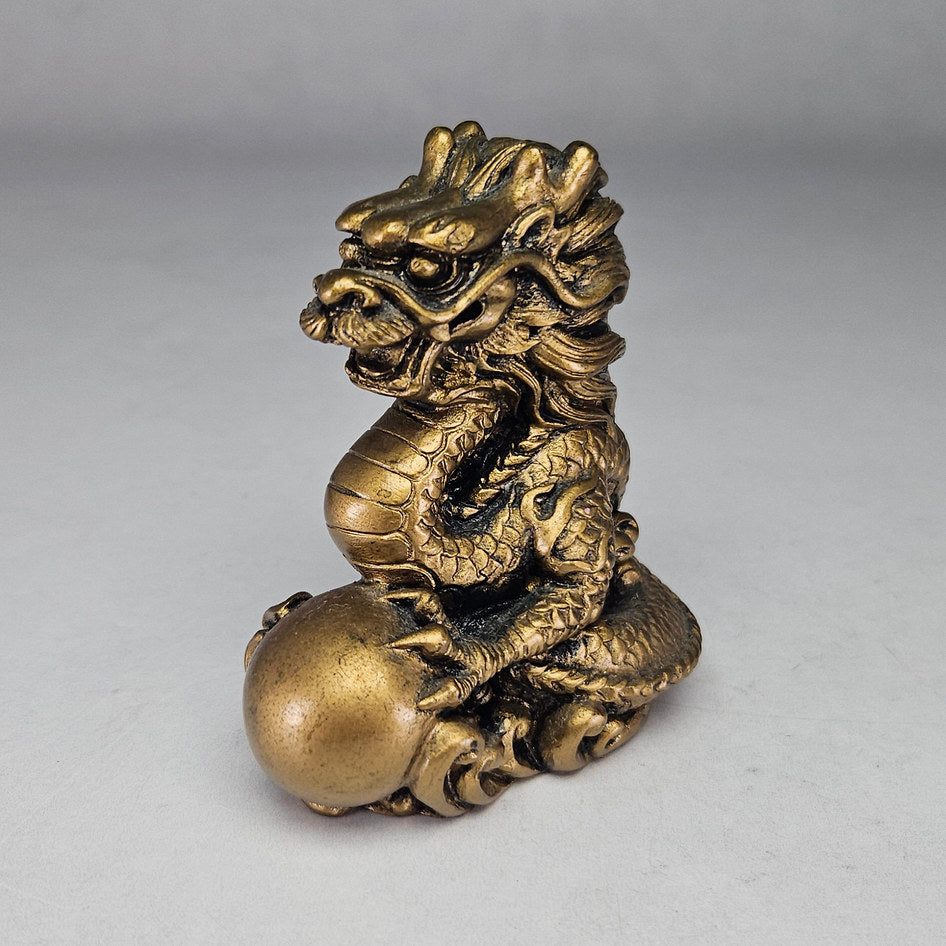 Pair of Chinese Gilded Resin Dragons with Orbs