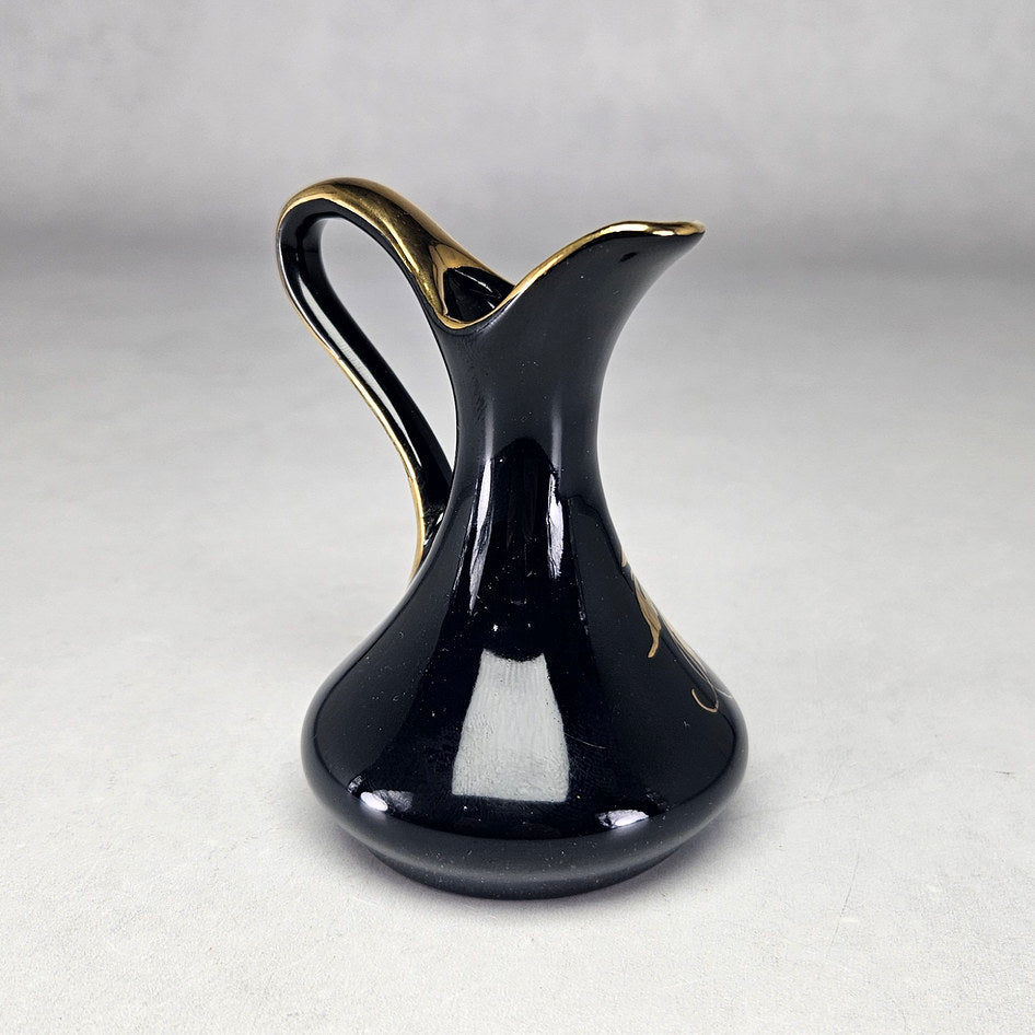Crescent Potteries Black and Gold Floral Miniature Ewer
