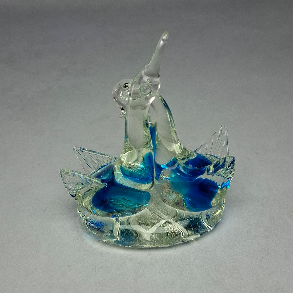 Decorative Blue and Clear Glass Swan Sculpture