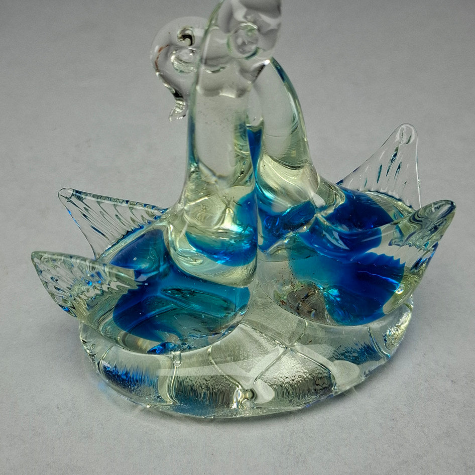 Decorative Blue and Clear Glass Swan Sculpture