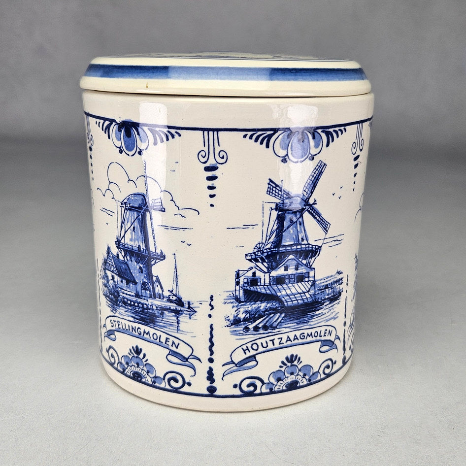 Delft Blue Dutch Windmills Lidded Canister, product view 3