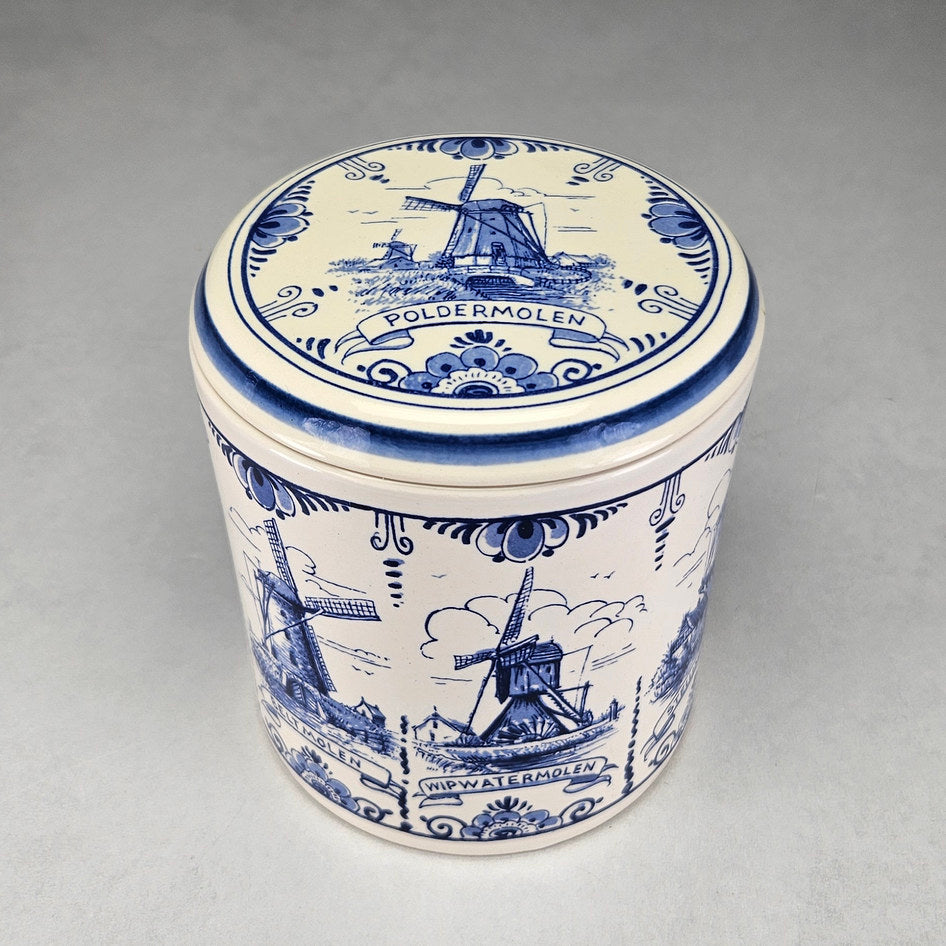 Delft Blue Dutch Windmills Lidded Canister, product view 4
