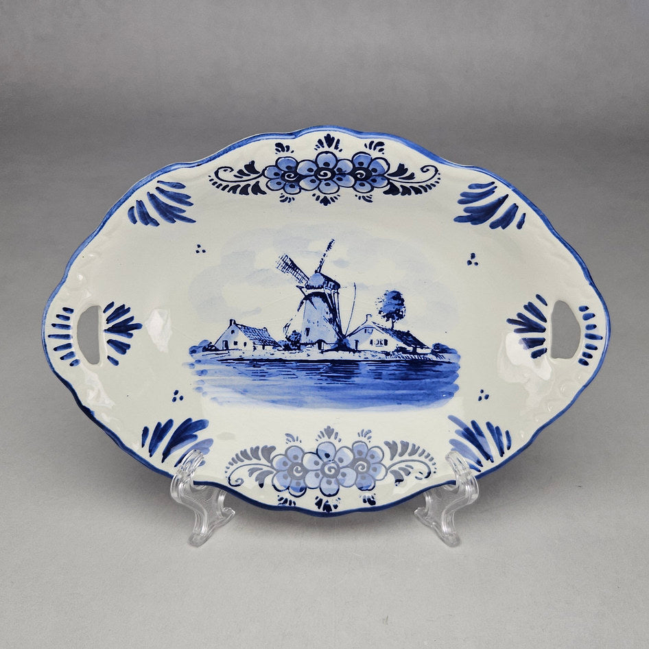 Delft Blue Hand-Painted Windmill Serving Dish