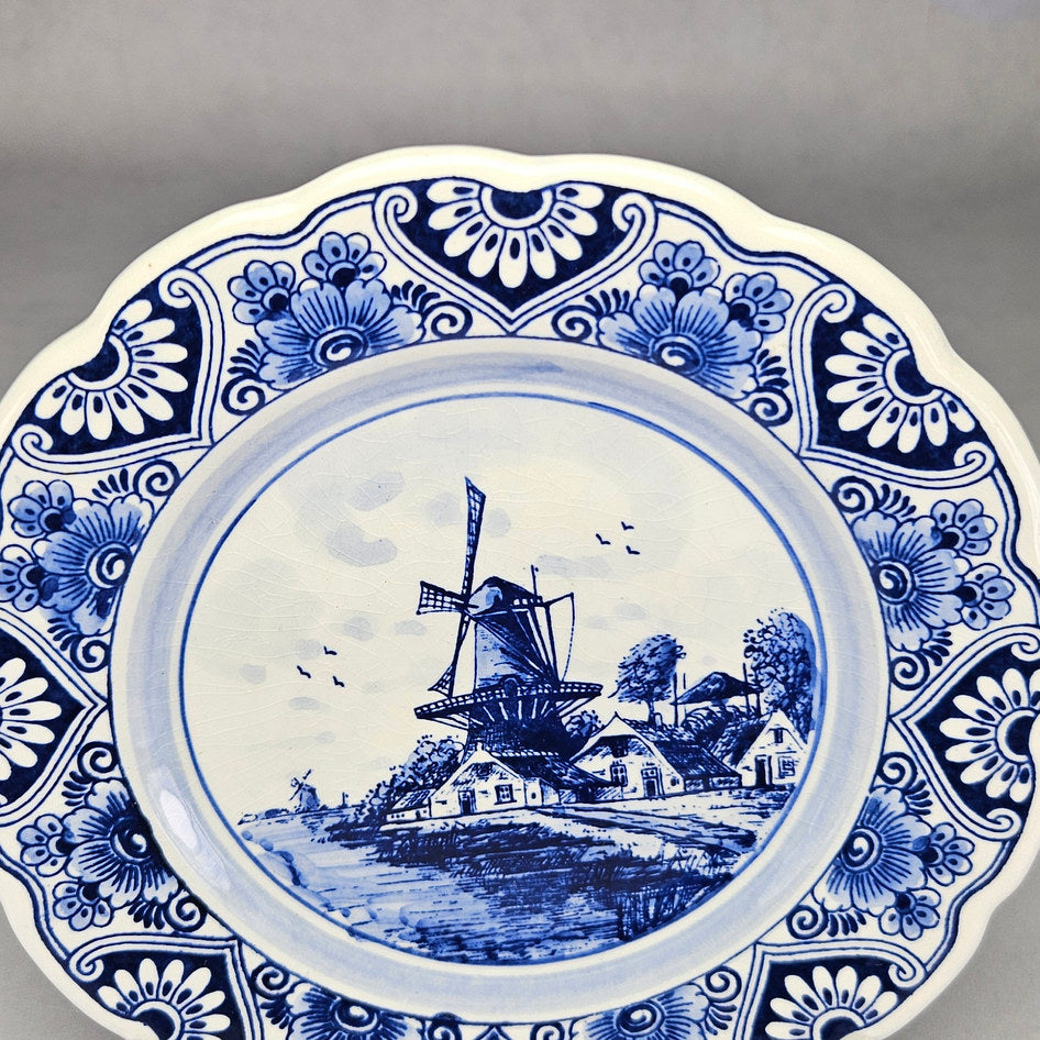 Delft Blue Windmill Scalloped Wall Plate, product view 3