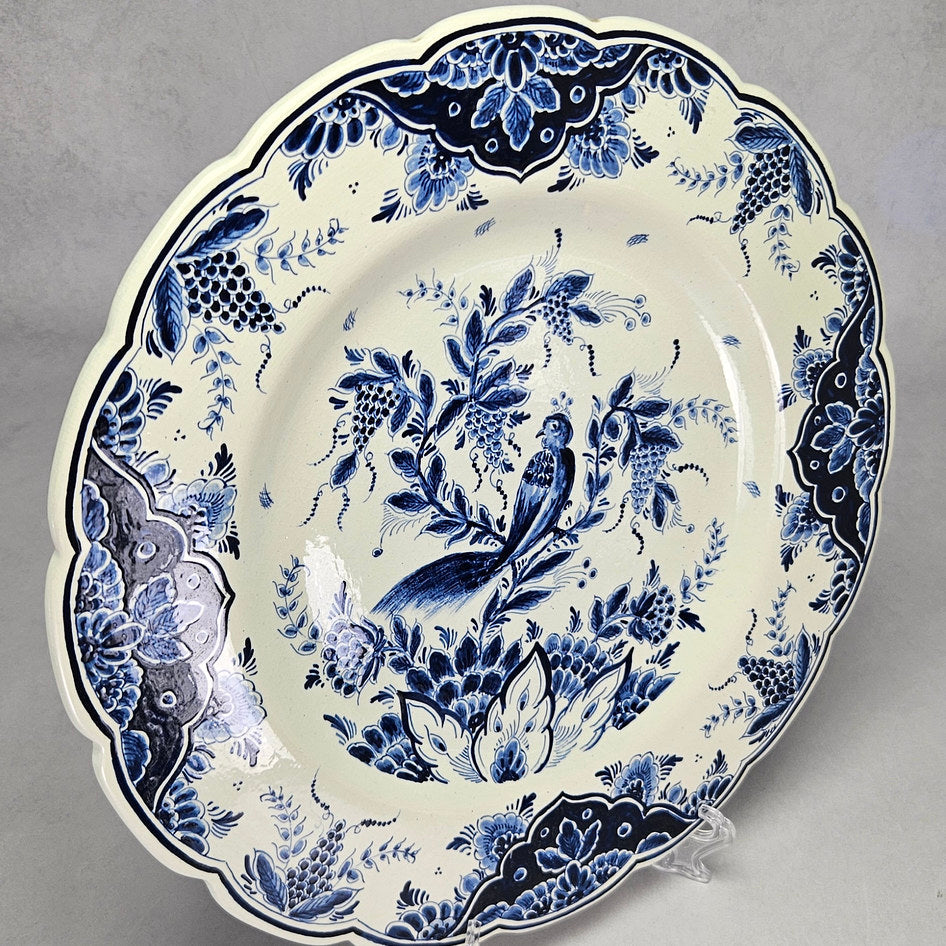 Delfts Blue-and-White Bird and Floral Wall Plate, product view 7