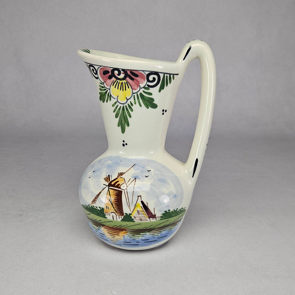 Dutch Delft-Style Polychrome Holland Ceramic Windmill Jug