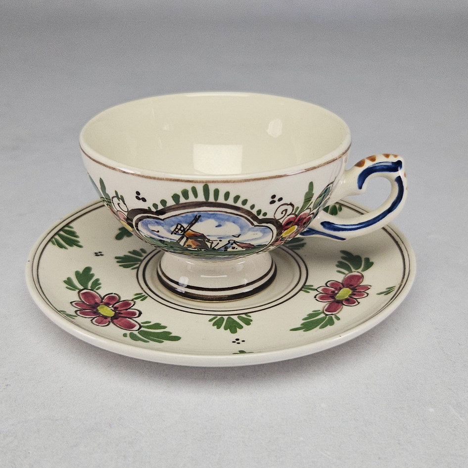 Dutch Delft-Style Polychrome Holland Cup and Saucer