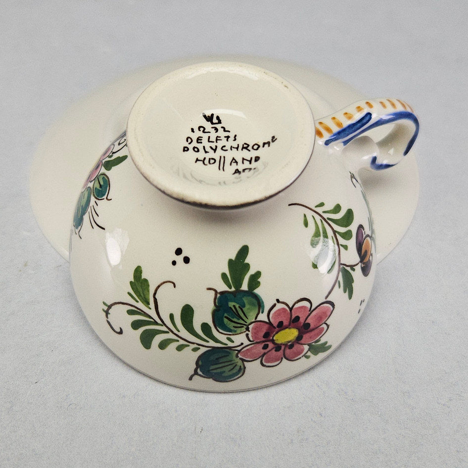 Dutch Delft-Style Polychrome Holland Cup and Saucer