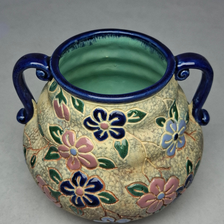 Early 1900s Amphora Pottery Floral Double-Handled Vase