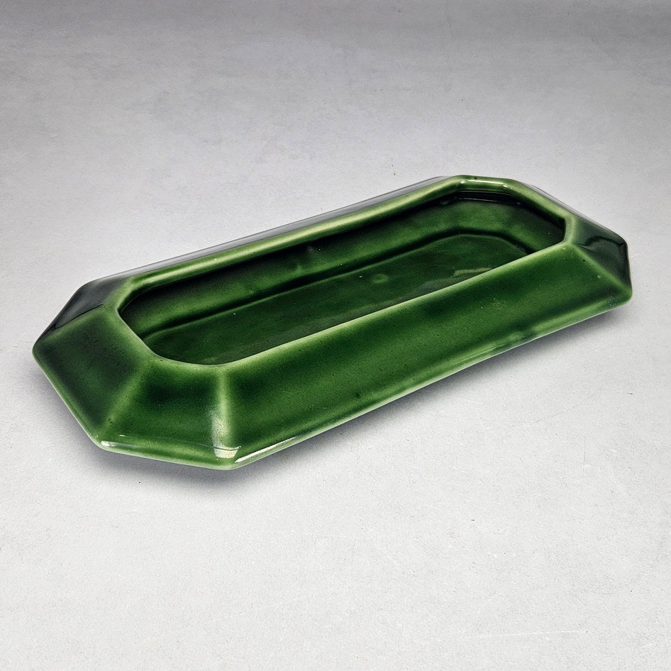 Flora-Ann green rectangular planter with clipped corners and shoulders
