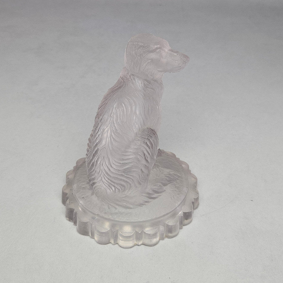 Frosted Pressed Glass Seated Dog Figure Paperweight
