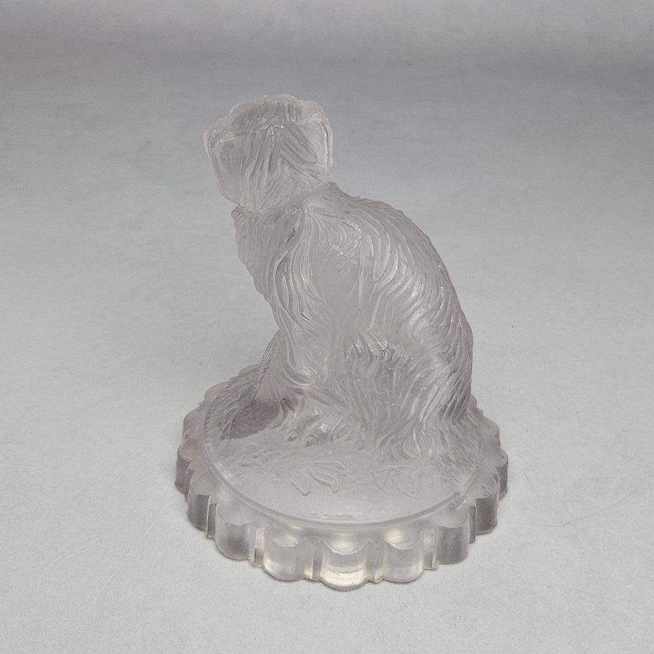 Frosted Pressed Glass Seated Dog Figure Paperweight