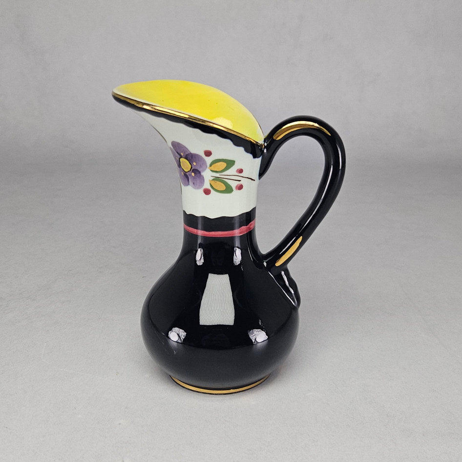 Genuine Gouda Holland Hand-Painted Black Floral Ceramic Jug