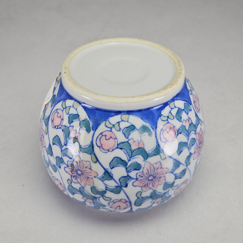 Genuine Ming Blue Floral Porcelain Ginger Jar with Foo Dog Finial