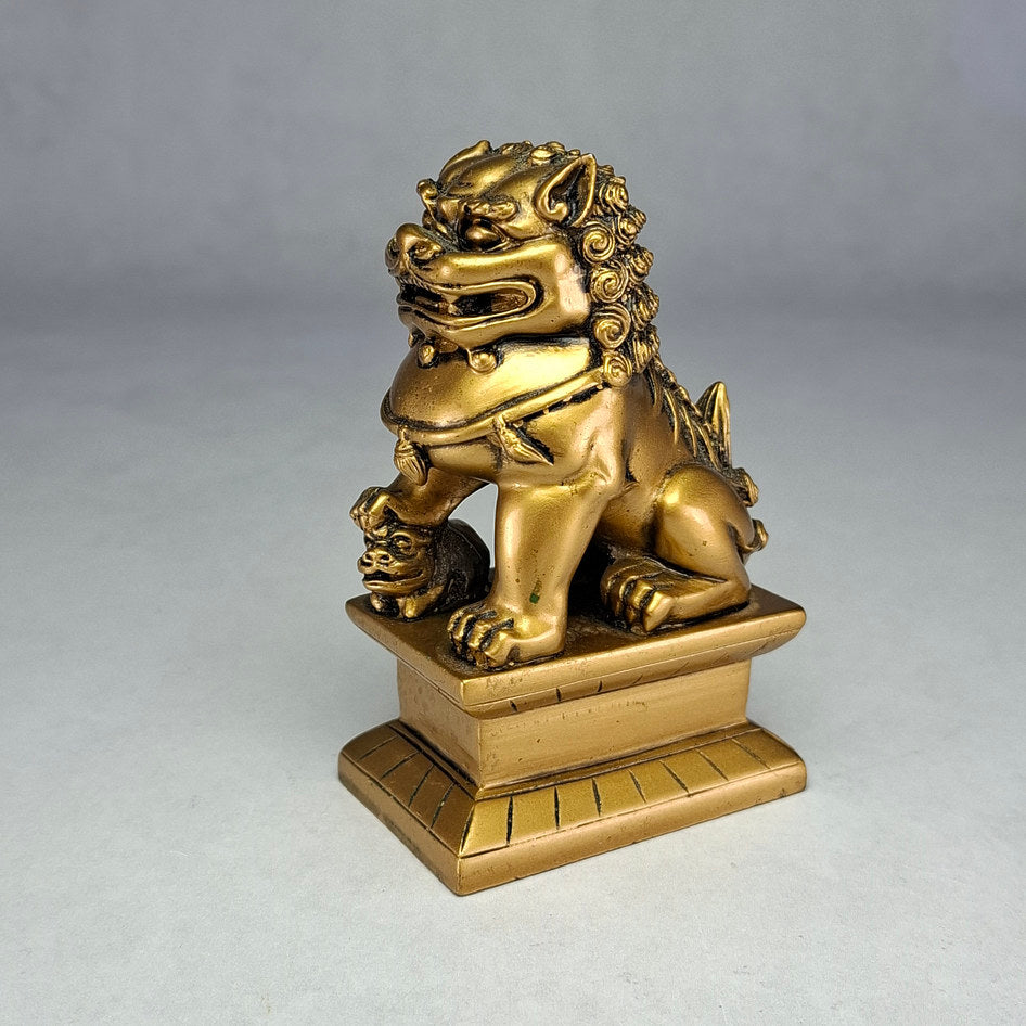 Gold-Lacquered Polyresin Chinese Guardian Lion