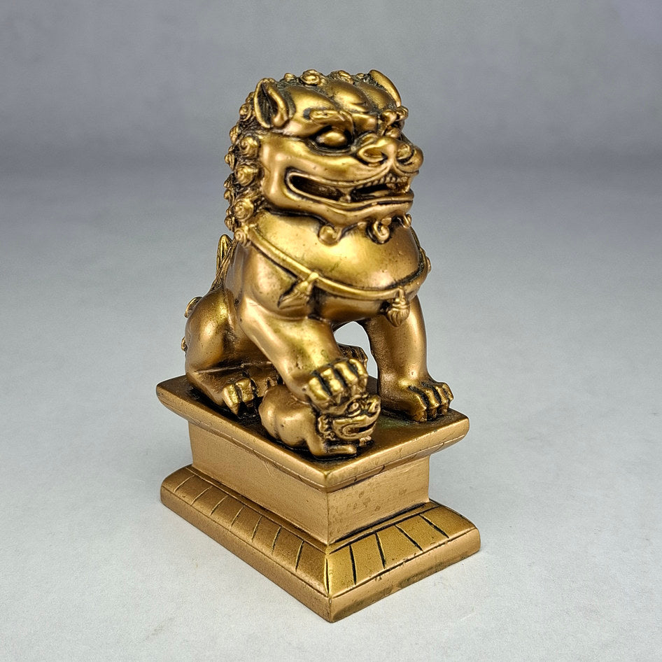 Gold-Lacquered Polyresin Chinese Guardian Lion