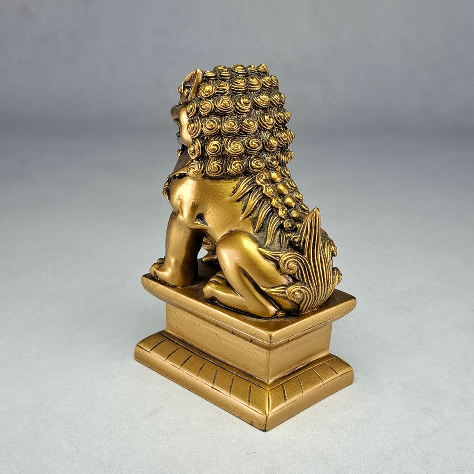 Gold-Lacquered Polyresin Chinese Guardian Lion