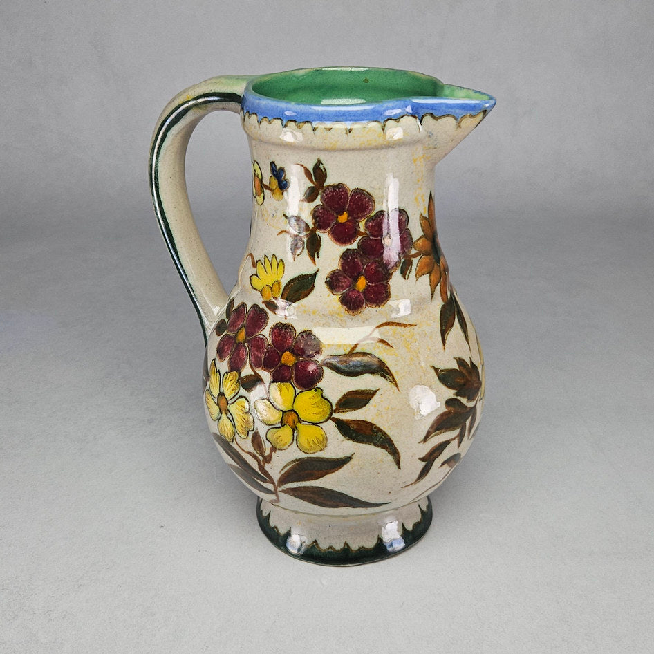 Gouda Holland MIA Hand-Painted Floral Ceramic Jug